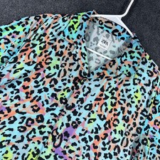 Zara Button Down Shirt Mens S Small Multicolor Leopard Print Short Sleeve Viscos