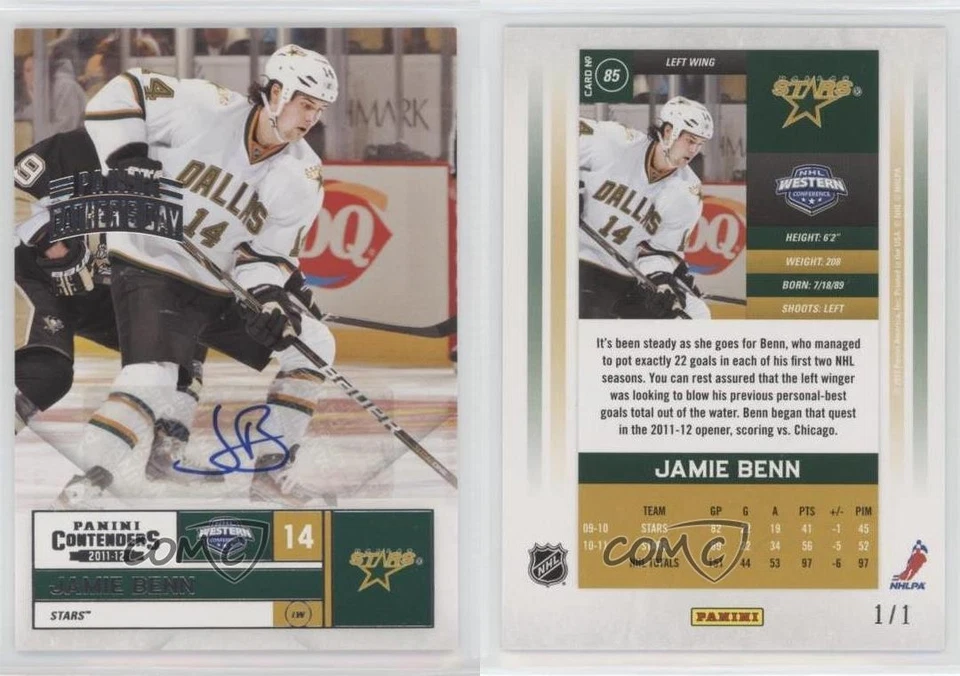 2011-12 Panini Playoff Contenders Father's Day Auto 1/1 Jamie Benn #85 0c3 - Image 3 of 3