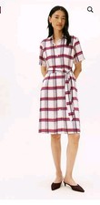 Tommy Hilfiger Women’s XS White Plaid Short Sleeve Belted Shirt Dress Midi