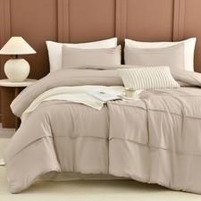 Cotton California King Comforter Set 106"x 95" ,Linen Colored Pinch Pleat