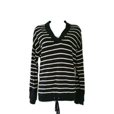 Womens Marks And Spencer Black White Stripe Tie Waist Double Cuff Wool Jumper 12