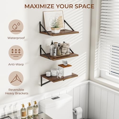 Deep Floating Shelves for Wall, 12 Inch Deep Floating 15.7W×11.8D Walnut - Picture 5 of 8