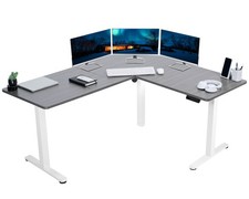 VIVO Gray / White Electric 63" x 55" Corner Desk, 3 Section Table Top