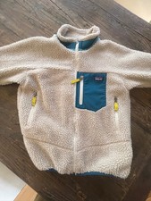 Patagonia Kids Retro-X Jacket Size L 12 Oatmeal Blue Full Zip Chest Pocket