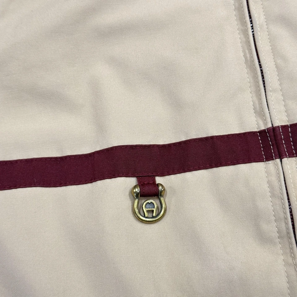 Vintage Etienne Aigner Jacket Womens 8 Tan Burgundy Trim Zip Harrington 90s - Image 2 of 4