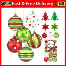 60Pcs Christmas Tree Decorations, Christmas Ball Ornaments, Red and Green Orname