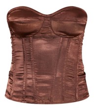 Pretty Little Thing Chocolate Satin Corset Zip Back NWT SZ.8