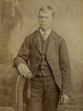 Old Antique CDV Photo Young Victorian Man in Nice Suit Clothing w/ Chain Fob