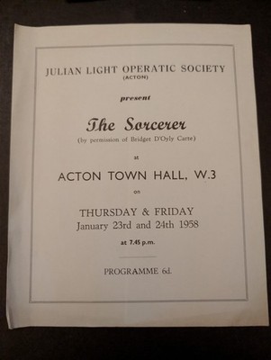 Der Zauberer Gilbert Sullivan Opernprogramm Acton Rathaus 1958 Vintage Musik