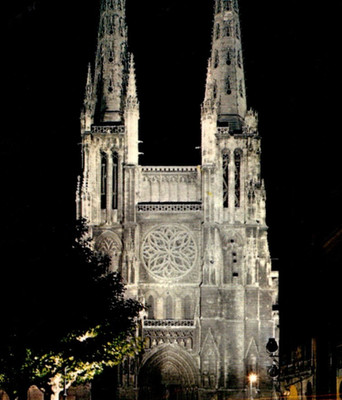 Vintage Postcard Bordeaux France Night Time View Saint Andre Cathedral