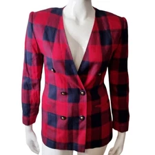 NWT Vintage Plaid Blazer Women's Size 8 Medium Field Manor Red Preppy Academia 