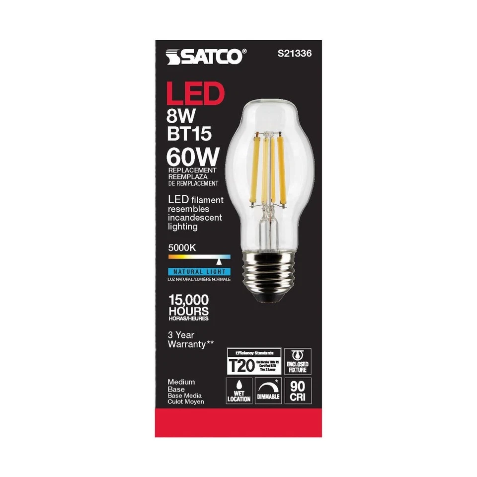 SATCO S21336 - 8 Watt BT15 LED Light Bulb - 5000K - 120 Volts (6 Pack) - Image 4 of 4