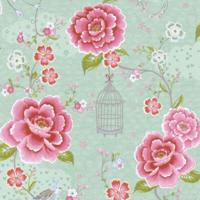 Eijffinger 300162 Yuma Light Green Birds in Paradise Traditional Pink Floral