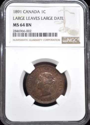 1891 LDLL Canada One Cent NGC graded MS-64 bn