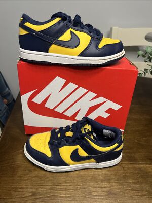 Pre Owned Nike Dunk Low Varsity Michigan Size 12.5c PS Pre School CW1588-700