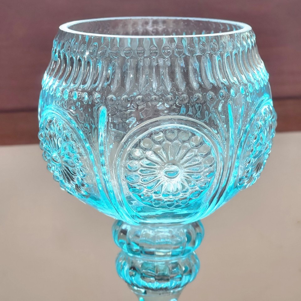 Italian Blue Depression Glass Vase Empoli Italy Adeline Twisted Stem