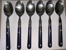 WF Washington Forge Mardi Gras Stainless Soup Spoons Flatware Silverware Navy 6