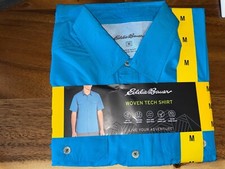 NWT Men  s Eddie Bauer Woven Tech Shirt-Blue- Size Medium