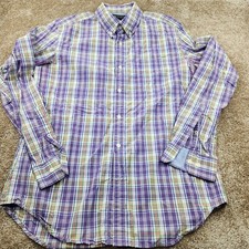 Banana Republic Shirt Mens L Spring Long sleeve Purple Plaid Soft Wash Slim
