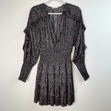 Ulla Johnson Dress US 4 Mini Black Pink Ditsy Floral Soraya Tiered Ruffle Boho