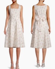 Elie Tahari Daisy Square Neck Embroidered Eyelet Midi Cotton Dress Riviera L /14