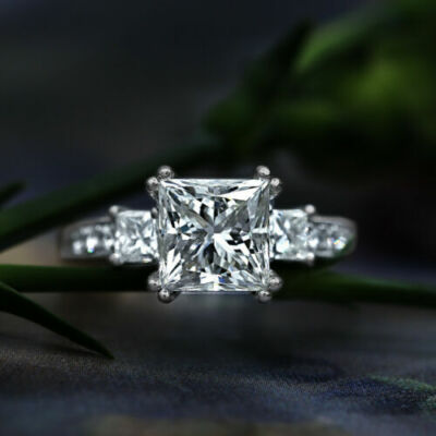 Princess Cut 2.80Ct Diamond White Gold Finish Engagement Ring Simulated Size 5.5