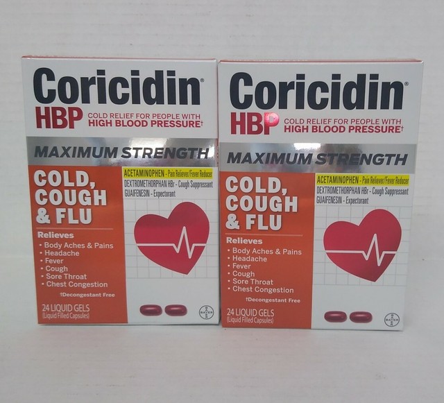 3x Coricidin HBP MAXIMUM Strength Cold Cough Flu Relieves Body Aches