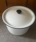 Vintage Farmhouse White Enamelware Black Trim Large Stock Pot Lid Enamel Pot — photo 2