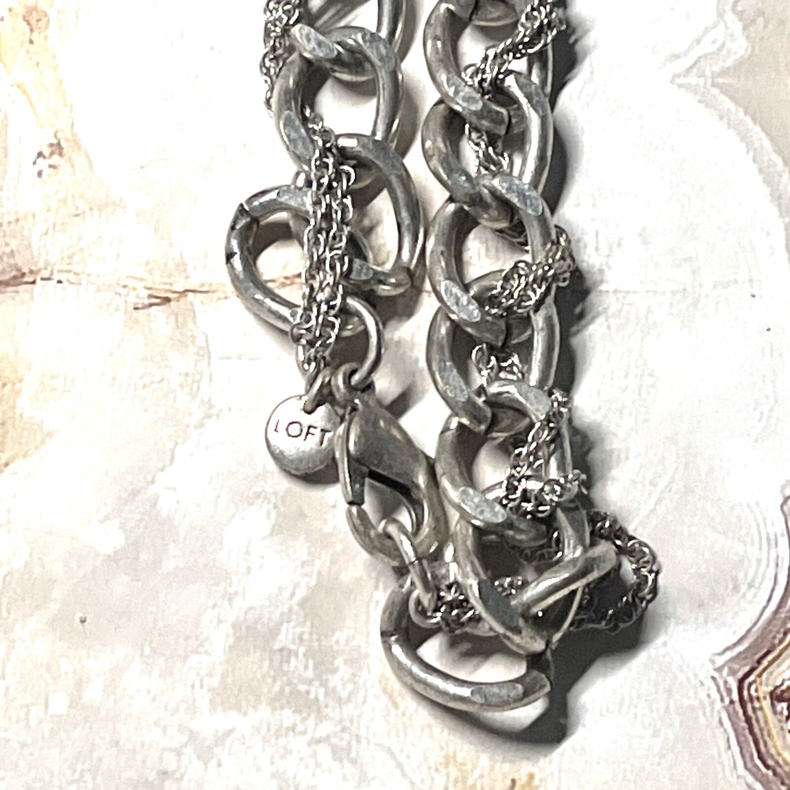 Loft Silvertone Statement Necklace Multilayer Cha… - image 10