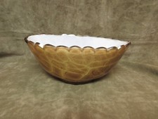 Circa 1900's Art Glass Bowl Cased White and Cloud Amber Scalloped Edge