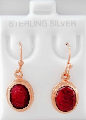 ECHTE 6,20 kt RUBIN OHRRINGE 925 SILBER (ROSETON) - Neu mit Etikett