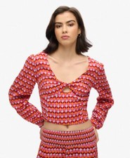 Image of Superdry Womens Long Sleeve Woven Crop Top