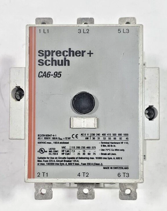 SPRECHER+SCHUH CA6-95 Used Working Motor Control Contactor