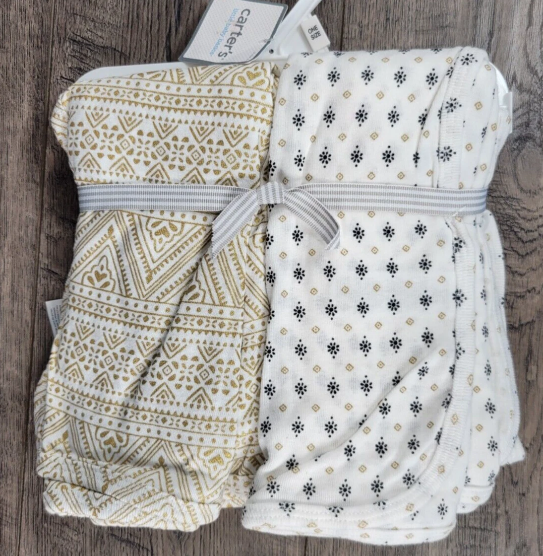 Baby Girl New Carter s Black Gold 2pk Swaddle Blanket eBay