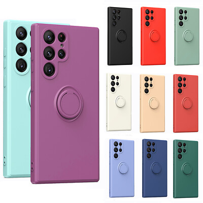 For Samsung Galaxy S25 Ultra S24 S23 S22 S21 Slim Silicone Case with Ring Holder