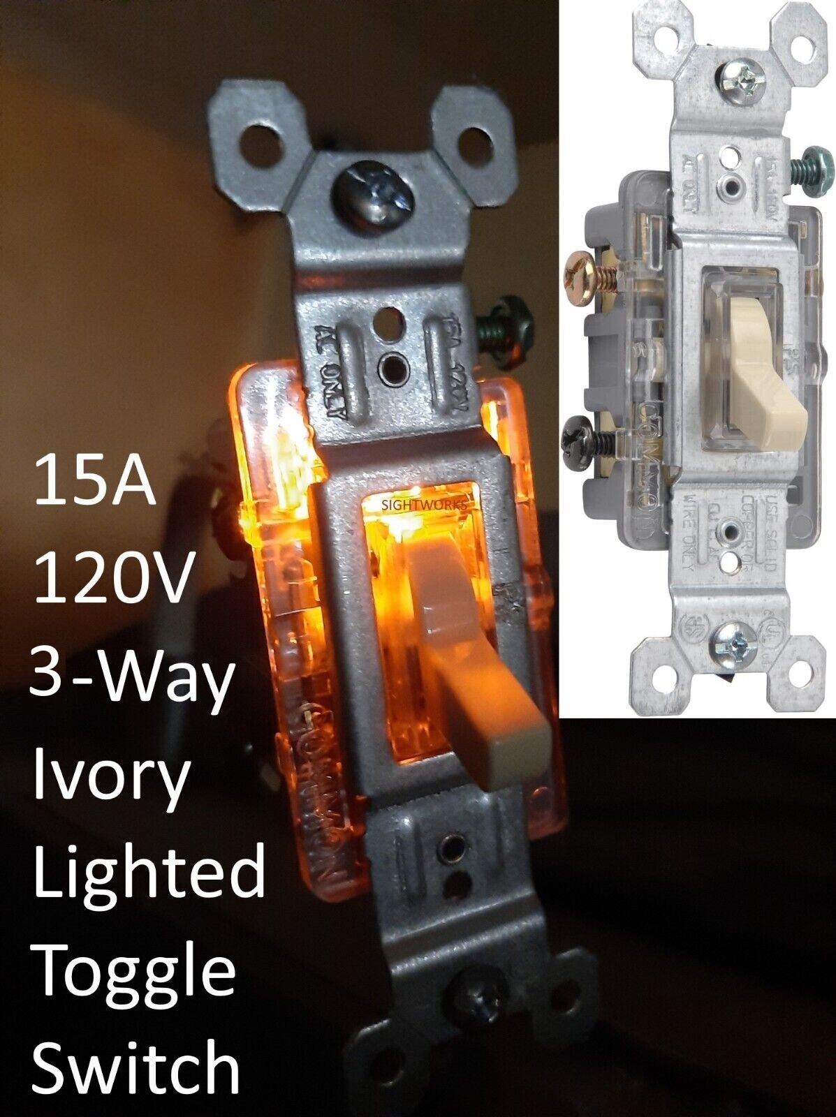 Legrand Pass & Seymour 3 Way Lighted Illuminated Toggle Ligh