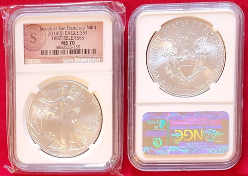 2014(S) Silver Eagle S$1 NGC MS70 FR Struck at San Fran SF Mint Seal Label (150)