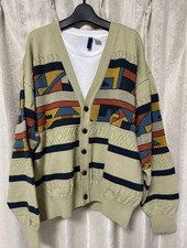 Christian Dior Cardigan L Size Vintage Geometric Pattern Beige Navy Orange
