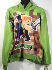 Minecraft Boy's Large Hoodie Green Long Sleeve Pullover Hooded Sweatshirt NEW
