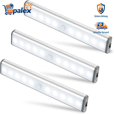 Moston Schrankleuchte 10 LED Bewegungsmelder USB Magnetisch Wiederaufladbar