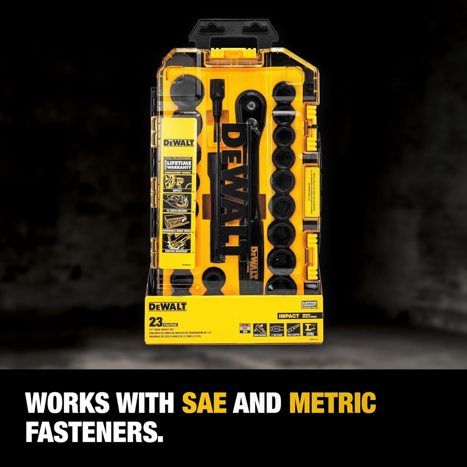 DEWALT Combination Deep Impact Socket Set Ratchet 23 Piece Tool 1/2 ...