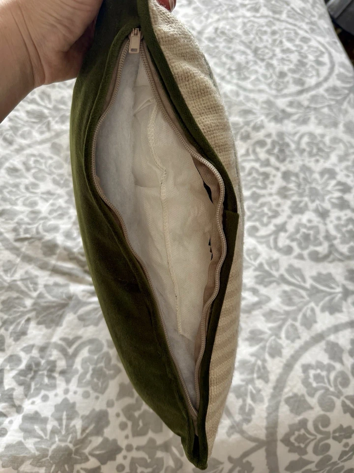 Almohada punta de aguja palmera 15" tropical costera beige rayas hecha a mano Foto 3 de 4