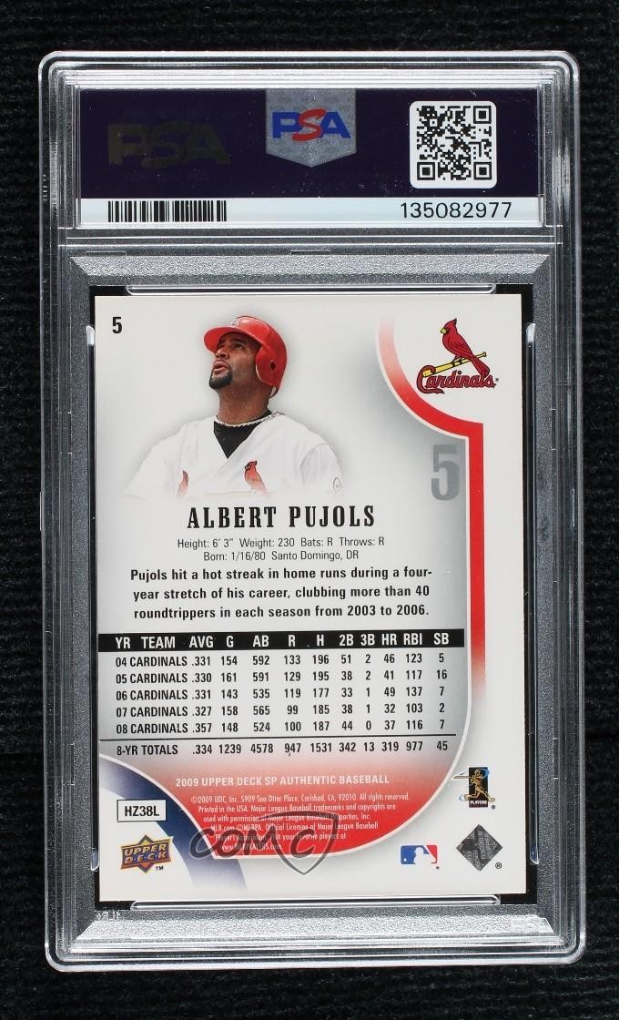 2009 SP Authentic Gold 63/299 Albert Pujols #5 PSA 8 view 2