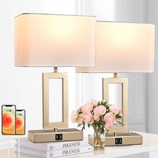 Set of 2 Table Lamps W/ Dual USB Ports,Touch Control Bedside Lamps Nightstand