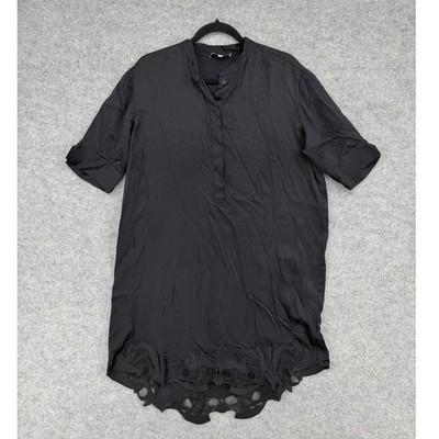 IRO Olympe 15S Silk Crochet Black Long Tunic Top Blouse Size 42 (US 10)