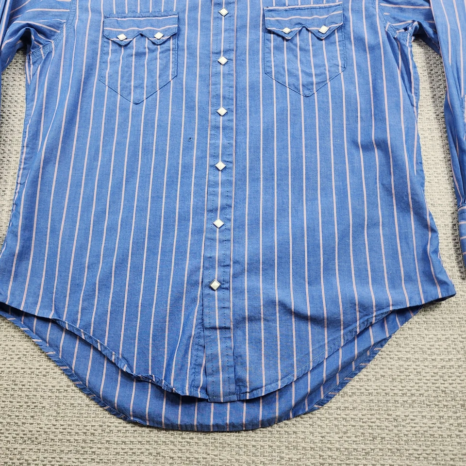 VTG Rockmount Ranch Wear Shirt Mens M Blue Striped Western Pearl Snap Made USA - Image 4 of 4