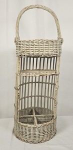 Vintage 1960s French Wicker Wine Bottle Basket Tall Rattan Caddy W/ Handles 33"