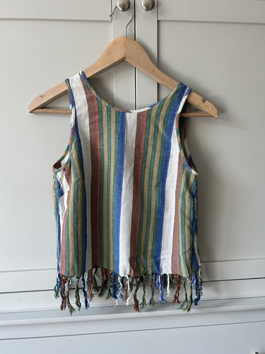 Mango Leinen Trägertop klein bunt gestreift Boho Retro