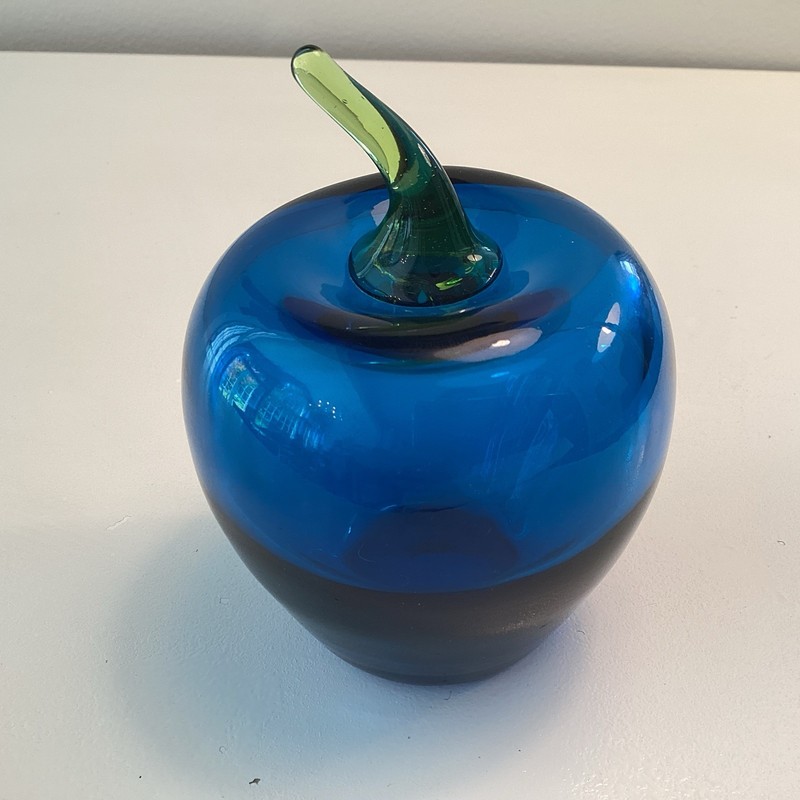 Vintage Viking Glass Cobalt Blue Apple Paperweight Sculpture Hand Blown 