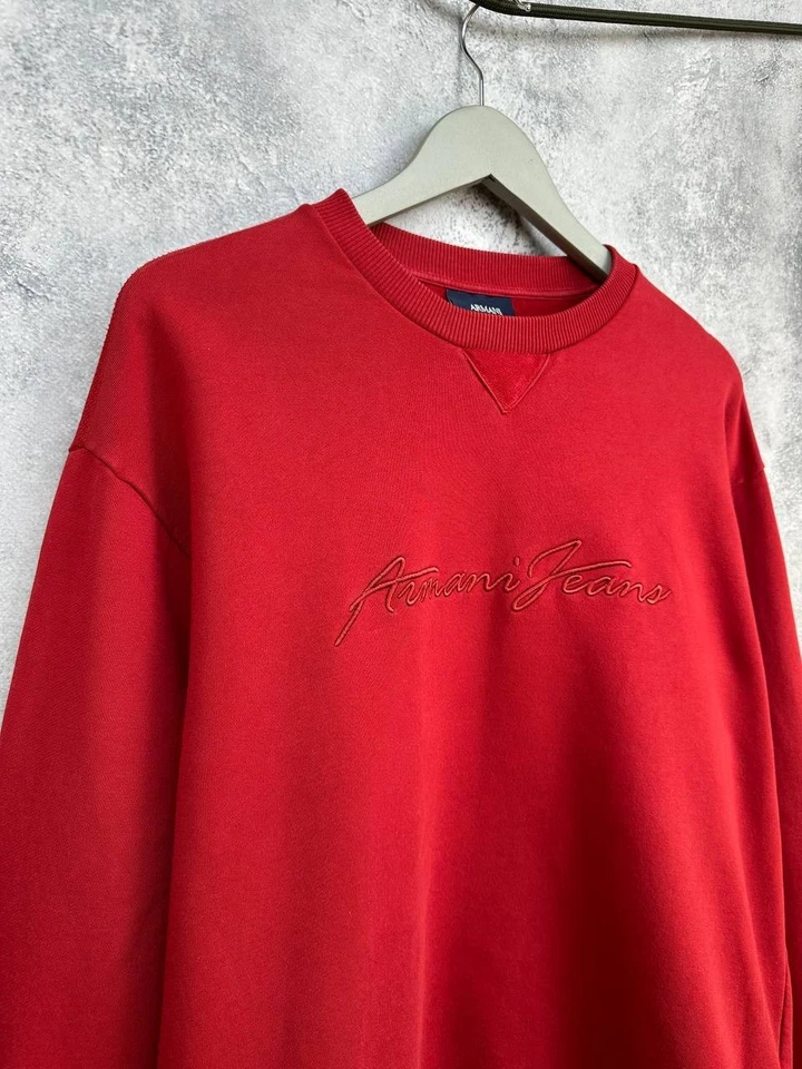 Sudadera de algodón bordada con logotipo de Armani Jeans roja cuello redondo para hombre talla XXL Foto 3 de 4